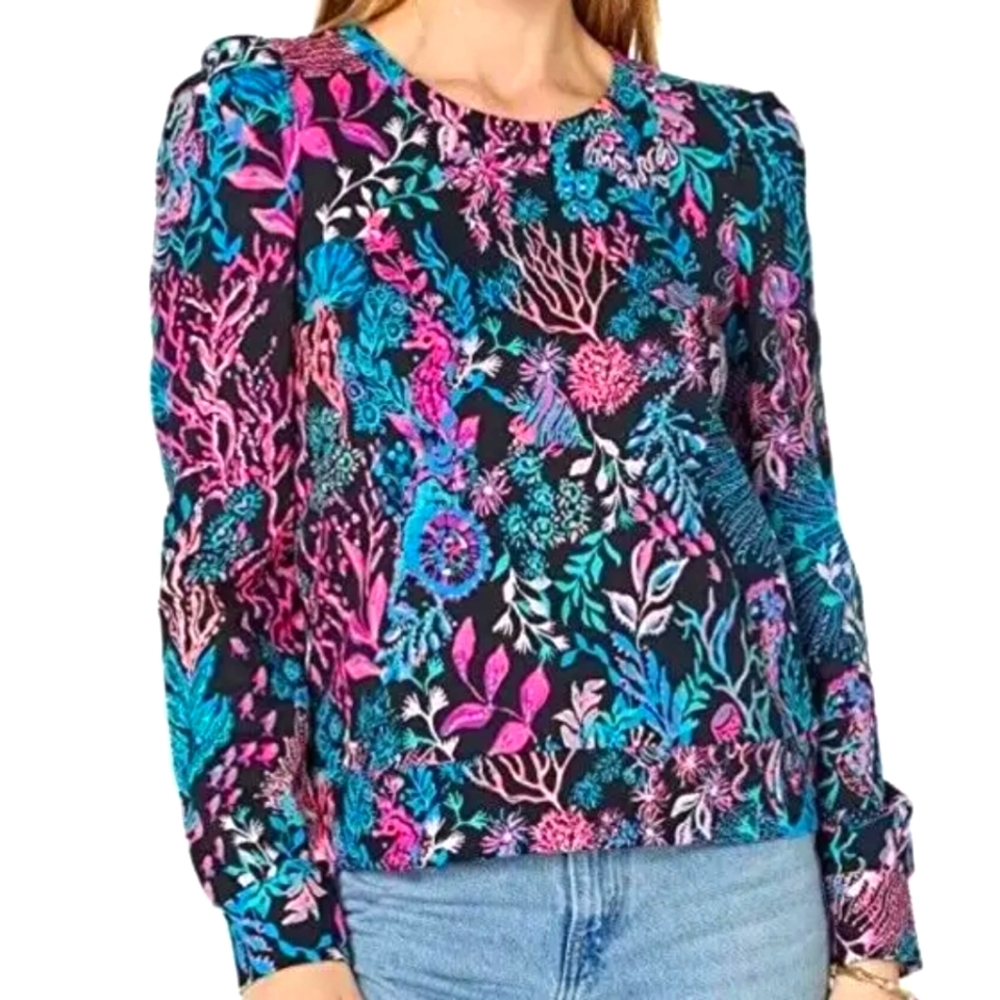 🌴 Lilly Pulitzer Jansen Sweatshirt in Onyx Twilight Coral - Medium